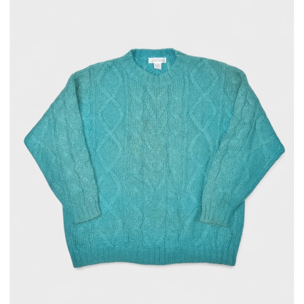 Limited Express Sweater Womens Medium Blue Mohair Blend Cable Knit Crewneck